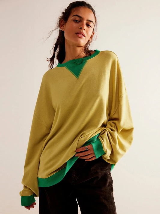 Linda - Pull Sweat Coloré à Manches Lanternes Décontracté