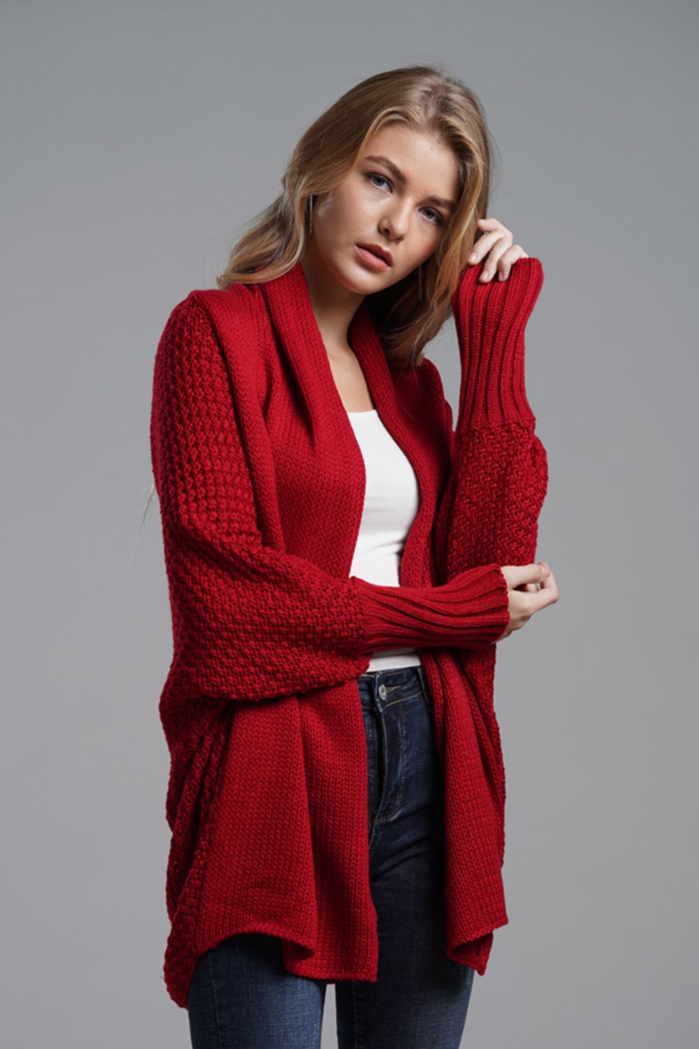 Liana - Long cardigan ouvert avec manches dolman pour femme