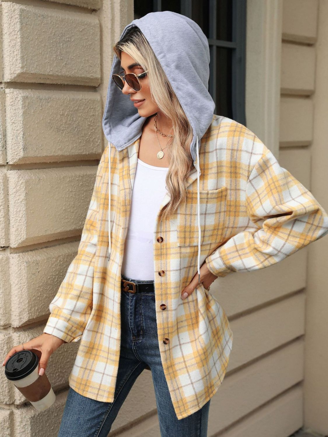 Mara - Veste à capuche avec motif à carreaux et cordon de serrage pour femme