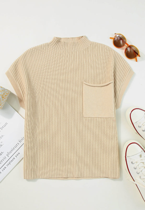 Mira - Gilet en maille avec col montant et poche poitrine pour femme