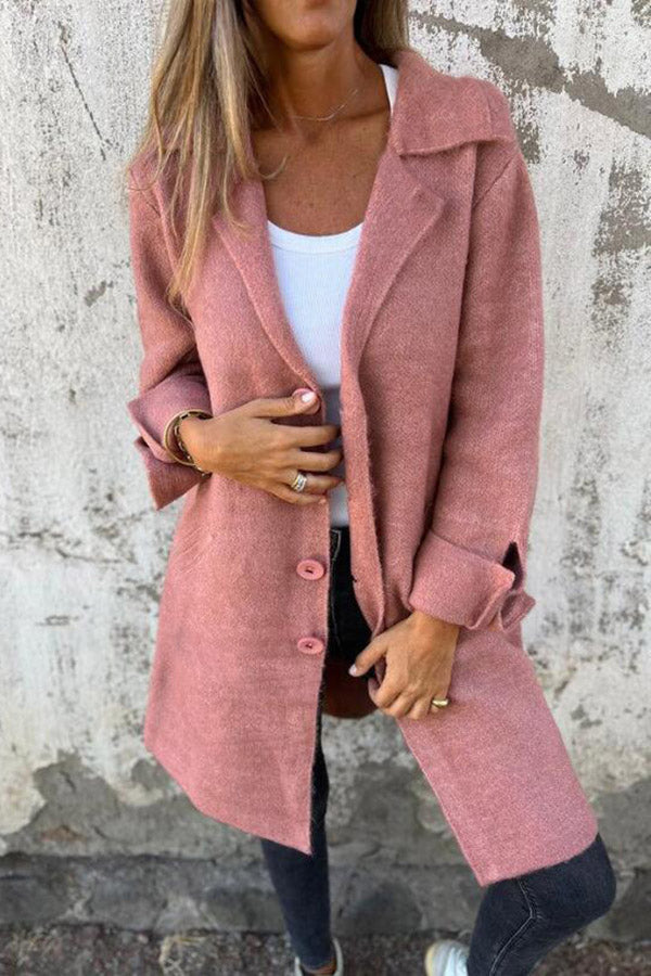 Amara - Manteau mi-long boutonné avec poches et col à revers pour femme