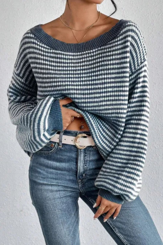Lana - Pull à rayures avec col bateau et manches longues pour femme