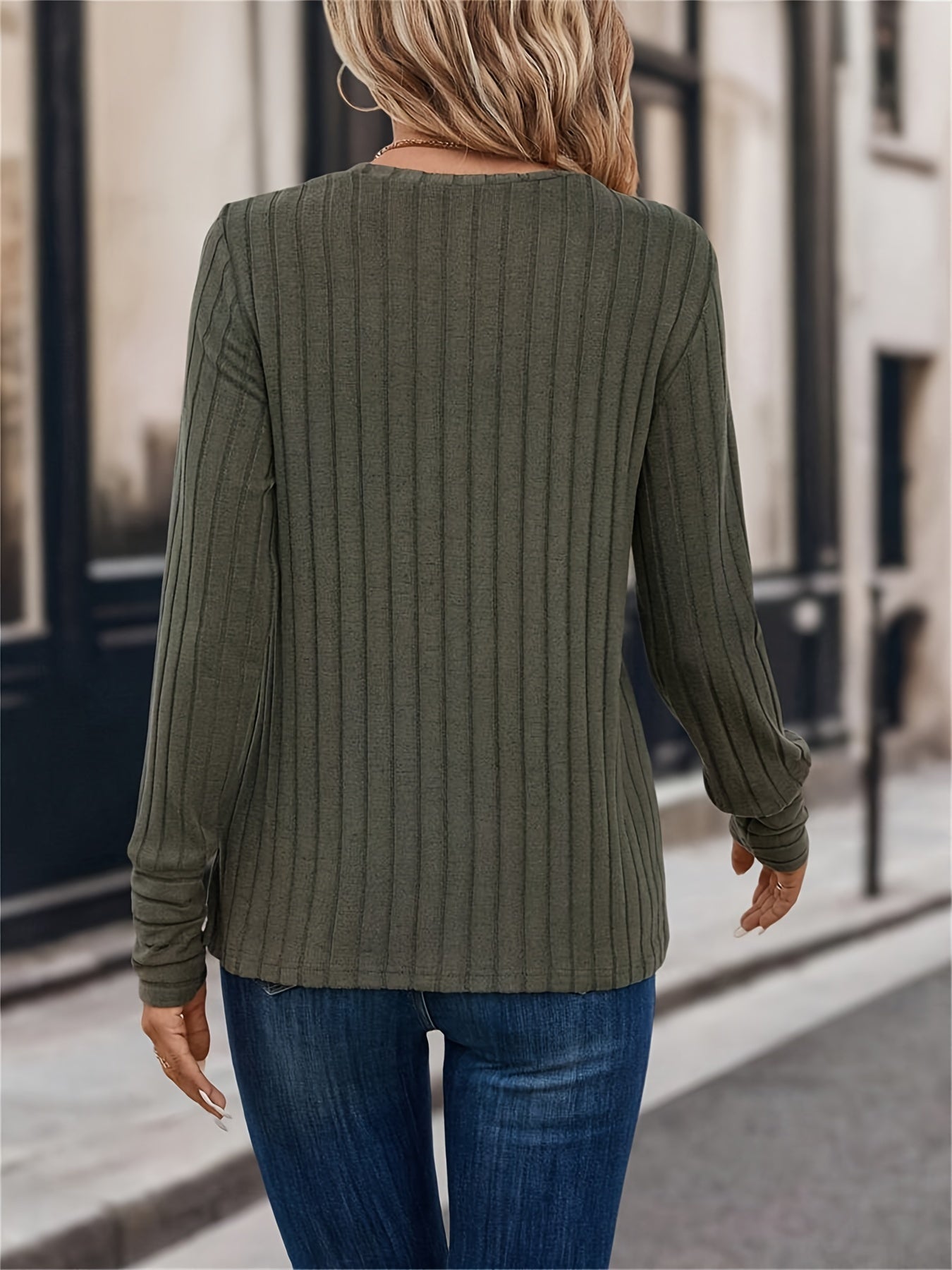 Callista - T-shirt Côtelé Uni à Manches Longues pour Femme