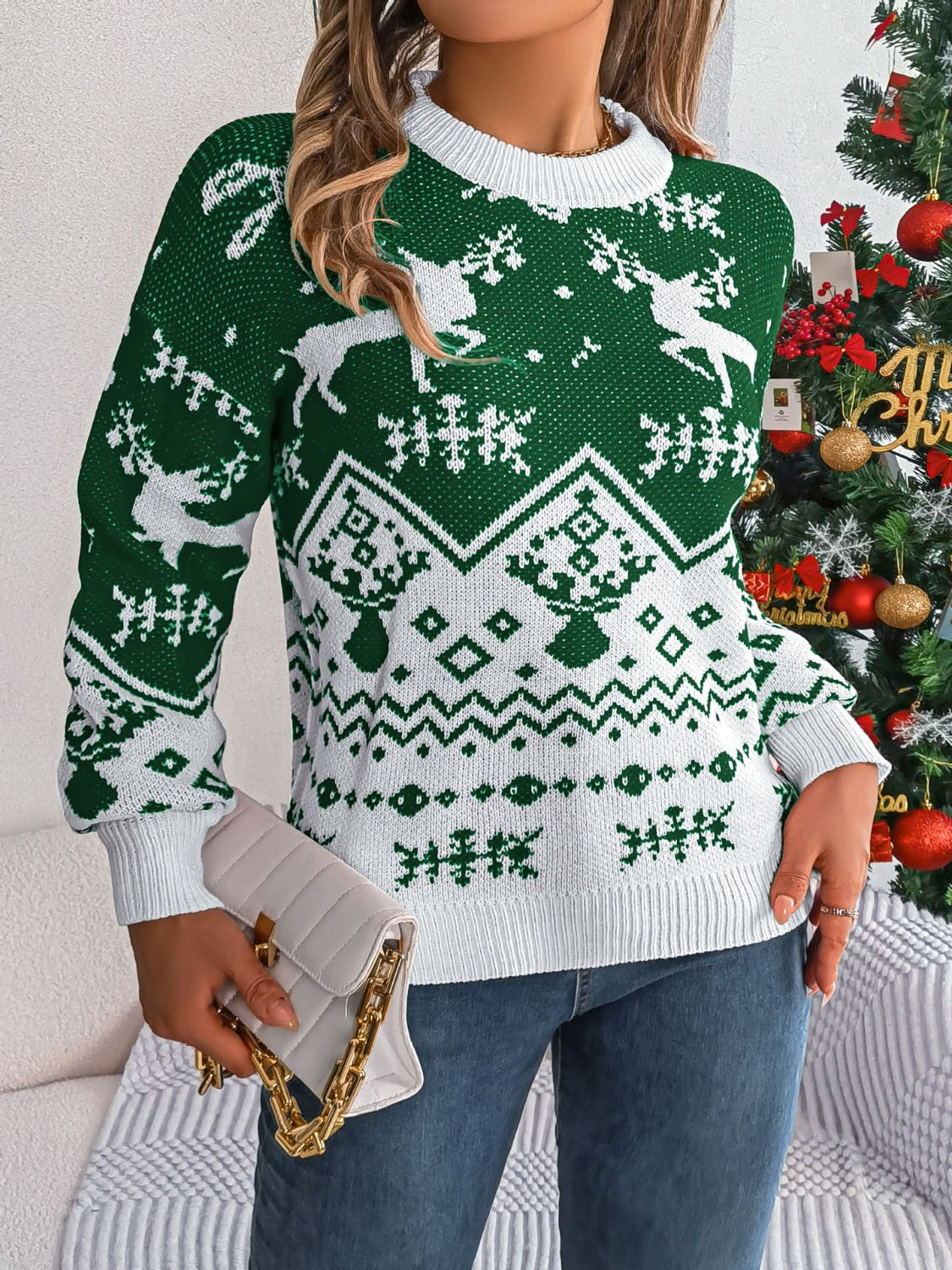Mia - Pull à col rond avec éléments de Noël et manches longues pour femme