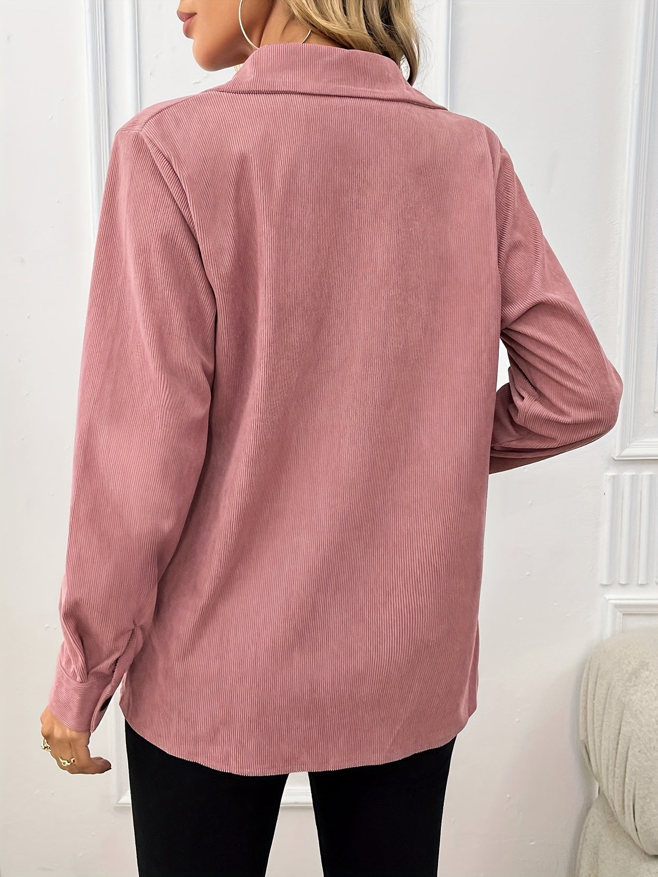 Elena - Veste-Chemise Rose avec Poches Poitrine pour Femmes