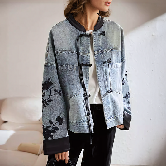 Ophélie - Veste en jean à fleurs vintage