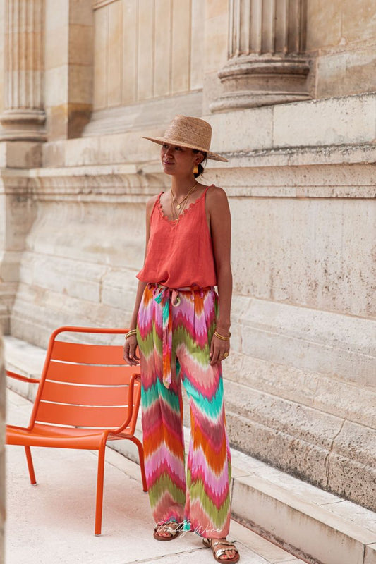 Merlinda - Pantalon coloré à jambes larges pour les journées d'été décontractées