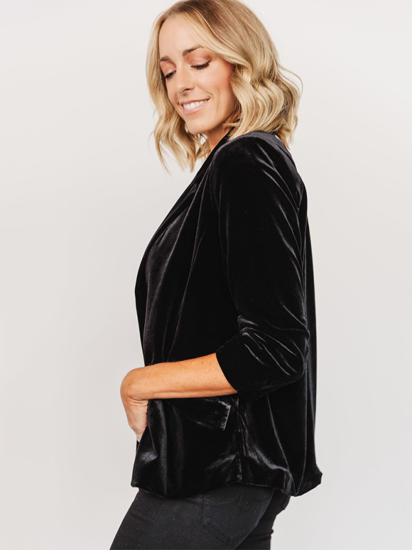 Fyna -  Blazer Femme en Velours avec Revers et Poches