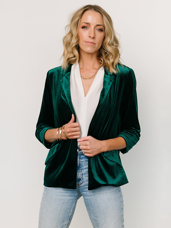 Fyna -  Blazer Femme en Velours avec Revers et Poches