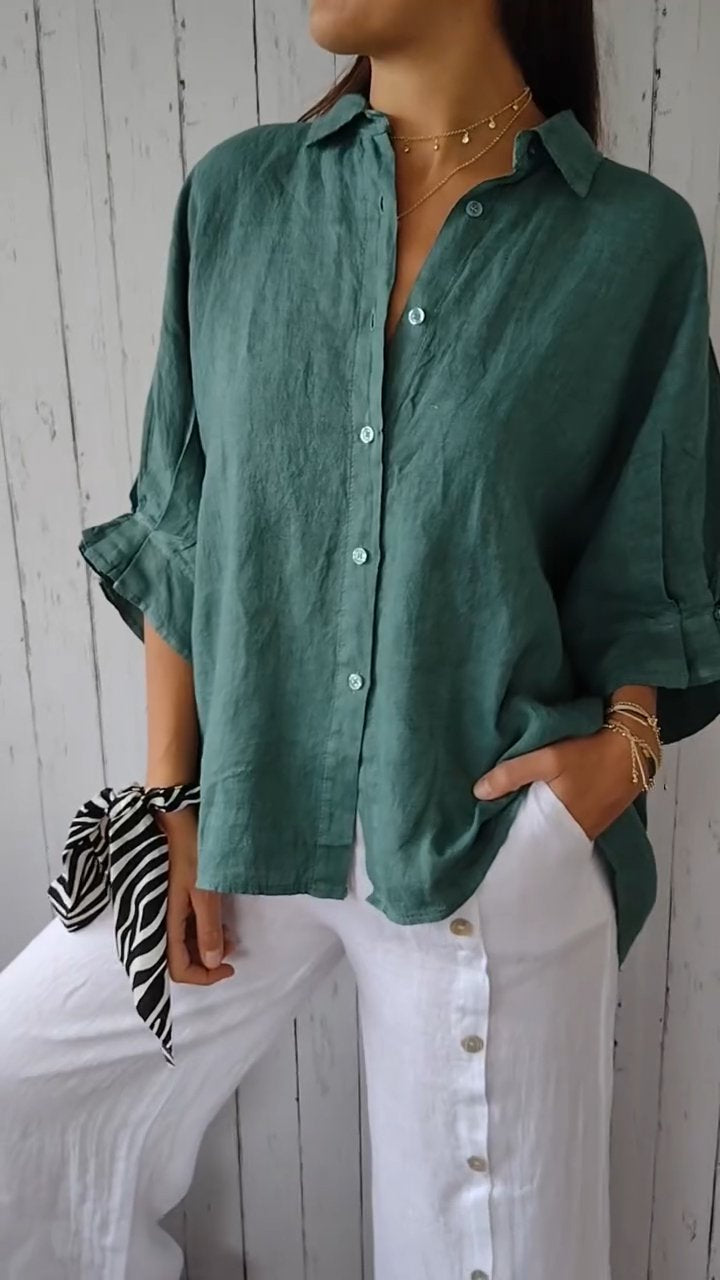 Kelsey - Blouse d'Été en Lin avec Fermeture à Nouer dans le Dos pour Femmes