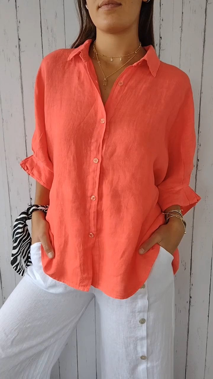 Kelsey - Blouse d'Été en Lin avec Fermeture à Nouer dans le Dos pour Femmes