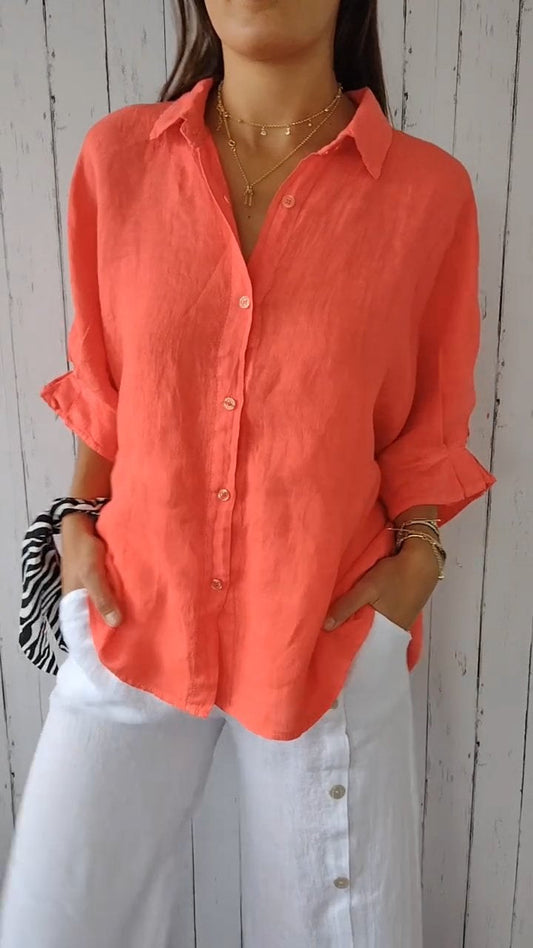 Kelsey - Blouse d'Été en Lin avec Fermeture à Nouer dans le Dos pour Femmes