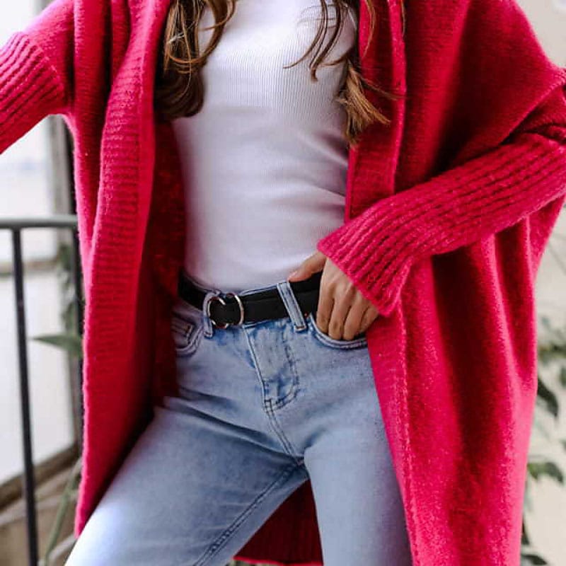 Freda - Cardigan long à capuche en tricot surdimensionné