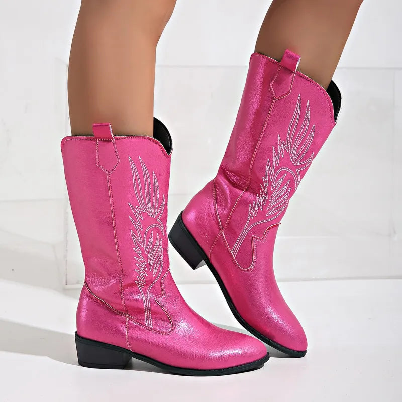 Pauline - Bottes De Cow-Boy En Cuir Avec Doublure Souple
