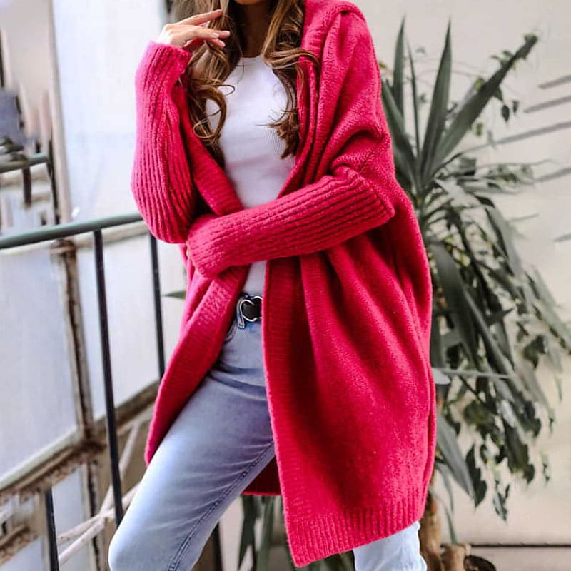 Freda - Cardigan long à capuche en tricot surdimensionné