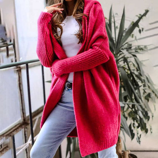 Freda - Cardigan long à capuche en tricot surdimensionné