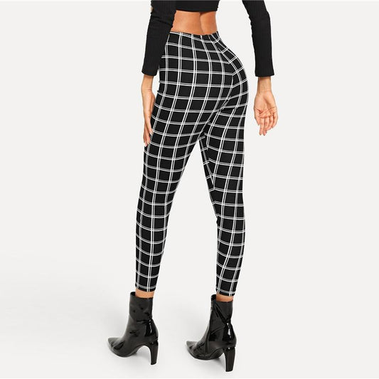 Mariam - Pantalon taille haute skinny à carreaux