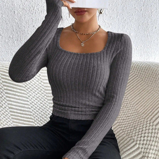 Elena - Gris foncé Haut Slim Tricoté pour Femmes