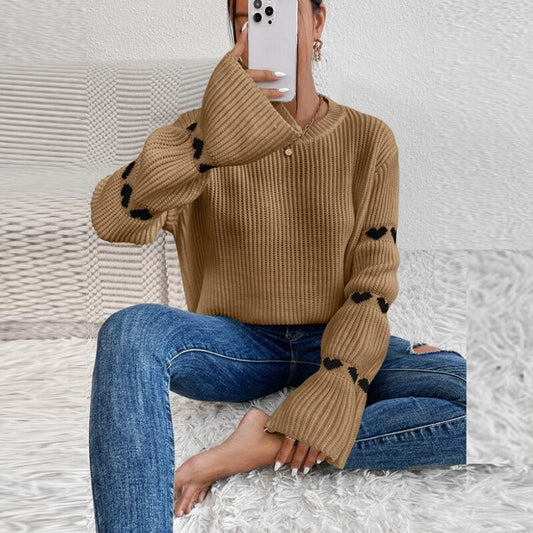 Sophie - Pull à manches bouffantes avec motif cœur pour femme